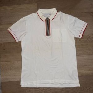 Burberry Waltham Check Stripe White Zip Polo Shirt
